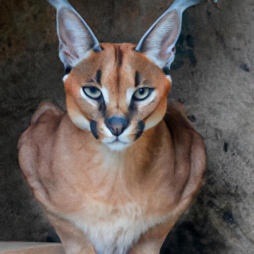 A Caracal cat displaying its captivating tufted ears and athletic build.