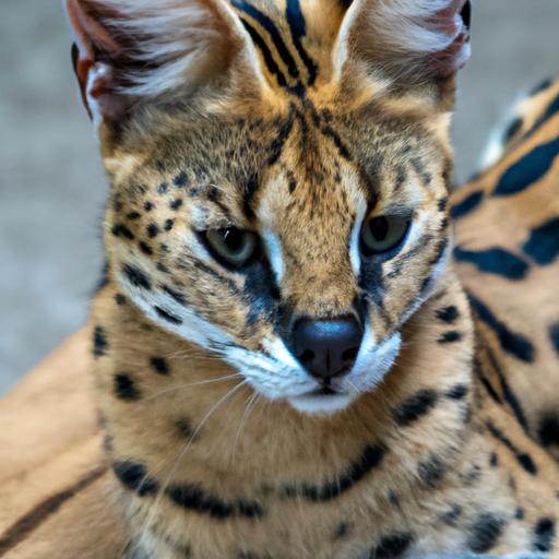 A Serval cat showcasing its majestic appearance with long legs and large ears.