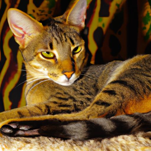 A Savannah cat exhibiting its exotic and wildcat-like features.